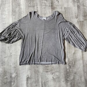 Charcoal Gray Women's Blouse with Ruched Sleeves